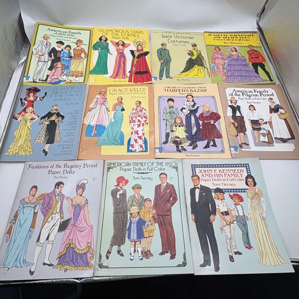 11 Tom Tierney Paper Doll Books Lot Dover Fashion History JFK Grace Kelly Movie